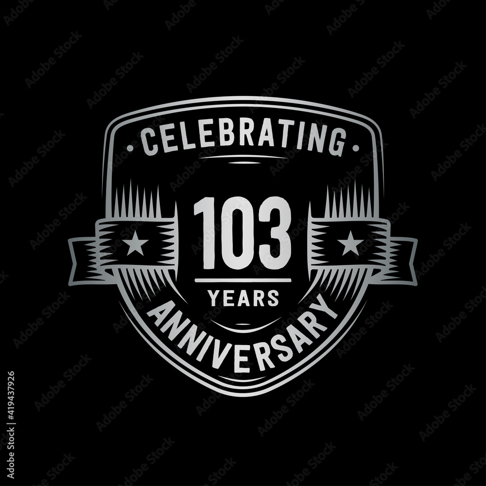 Fototapeta premium 103 years anniversary celebration shield design template. Vector and illustration. 