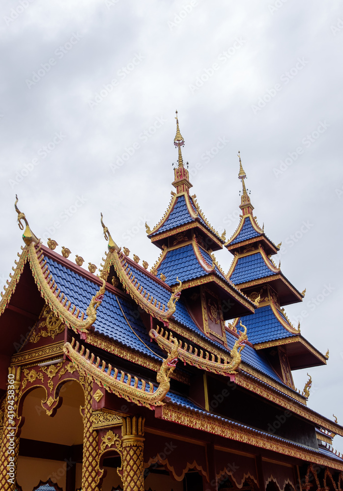 Front view of the entrance to the Thai church in Thai temple.