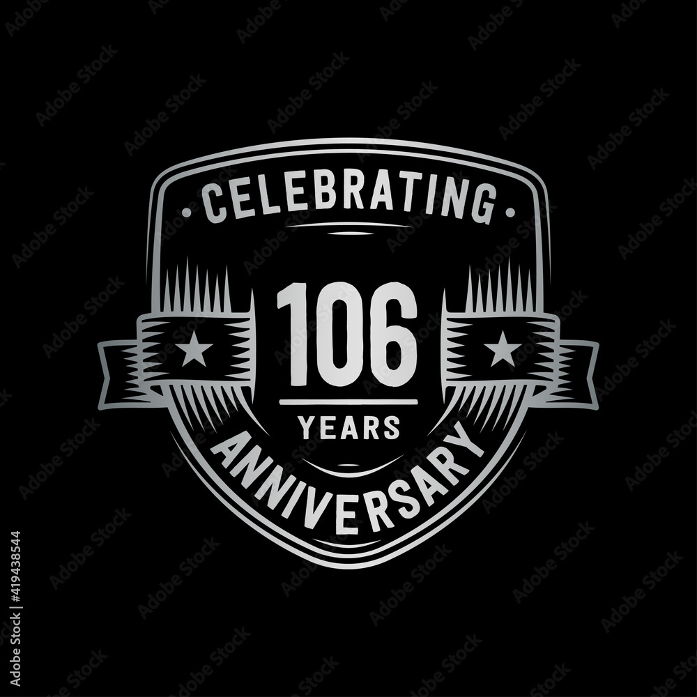 106 years anniversary celebration shield design template. Vector and illustration.
