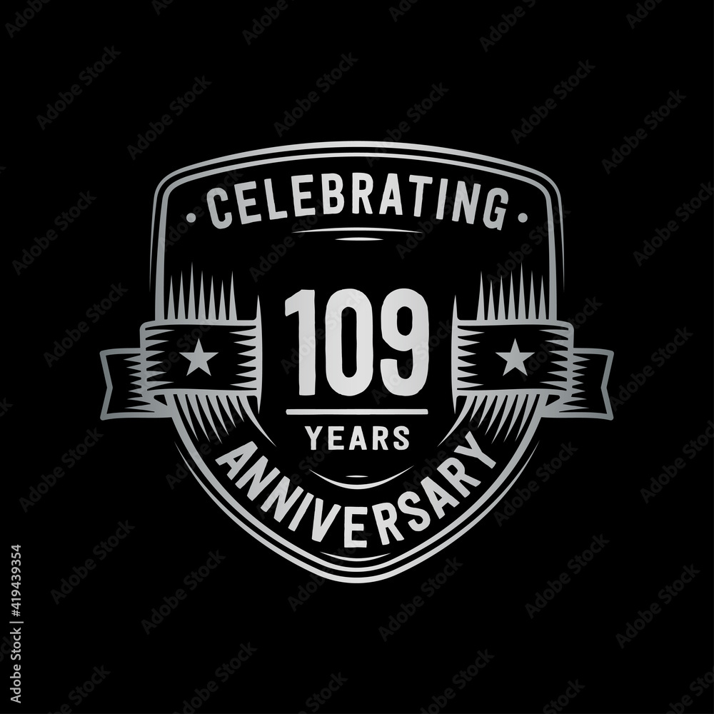 Fototapeta premium 109 years anniversary celebration shield design template. Vector and illustration. 