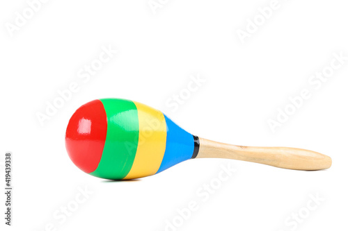 Mexican wooden maraca isolated on white background