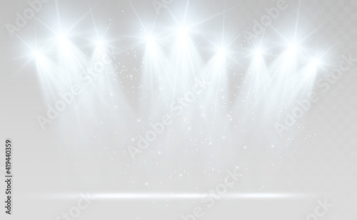 White scene on with spotlights. Vector illustration.	