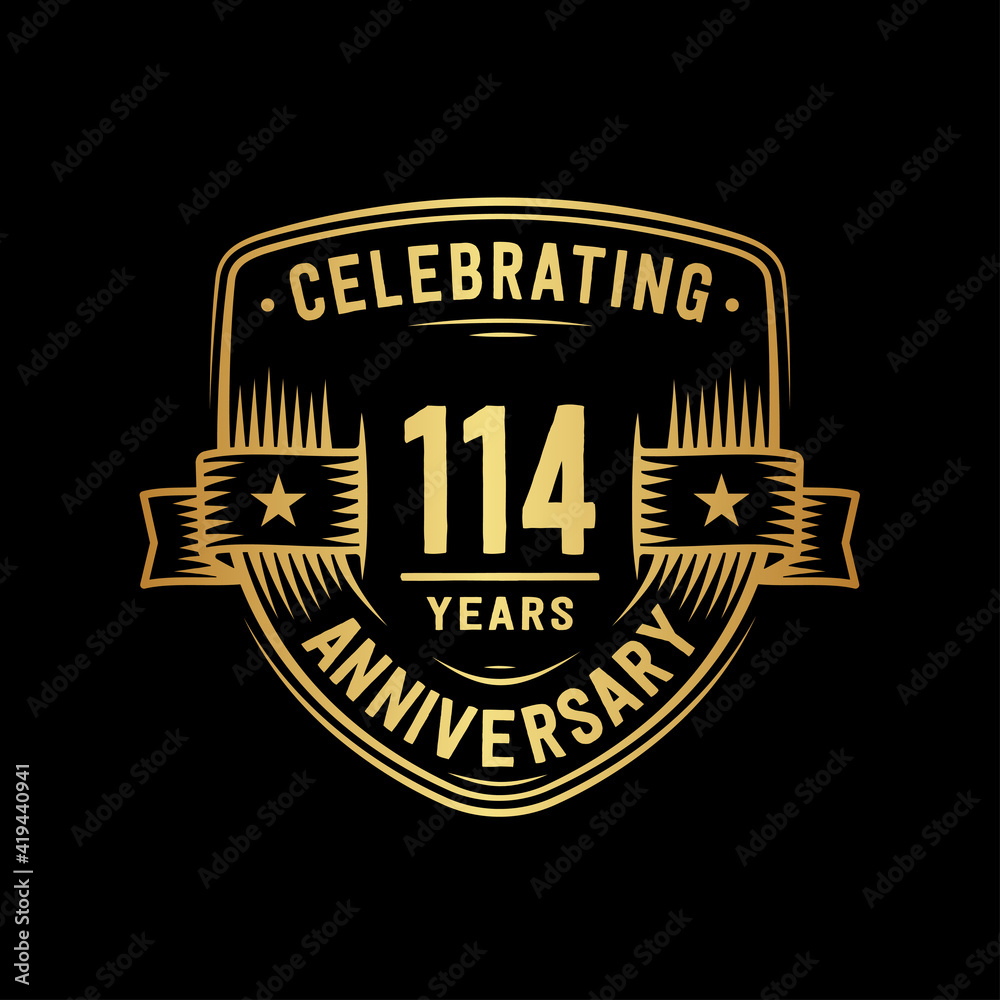 Obraz premium 114 years anniversary celebration shield design template. Vector and illustration. 