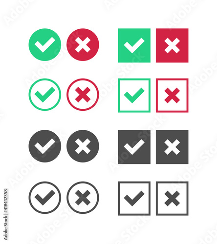 Correct Incorrect Sign. Right and Wrong Mark Icon Set. True or False Checkbox. Verivy Vector Template.
