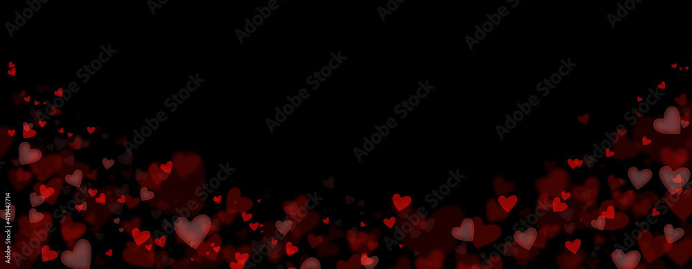 Red hearts on dark background. Abstract holiday background.