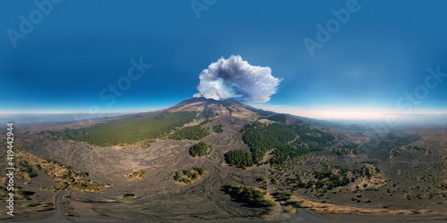 Wallpaper Mural 360 degree virtual reality panorama of the eruption of the Etna volcano by day 4 March 2021. Paroxysm on Etna in Sicily. Lava flow inside the Valle del Bove. Torontodigital.ca