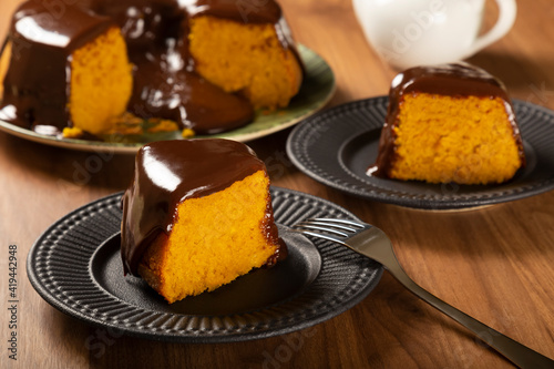 Carrot cake with chocolate icing. Brazilian cake. photo