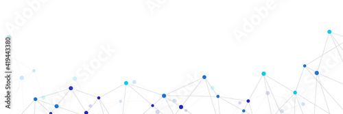 Website header or banner design with abstract geometric background and connecting dots and lines. Global network connection. Digital technology with plexus background and space for your text. 