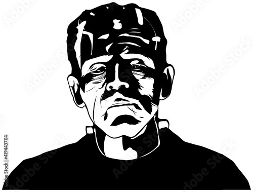 Black and white image of Frankenstein's monster.
 photo