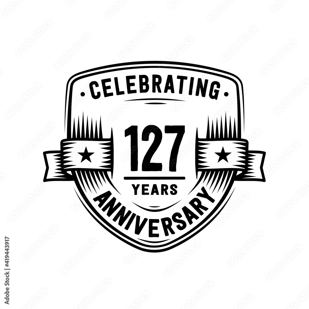 127 years anniversary celebration shield design template. Vector and illustration.
127 years anniversary celebration shield design template. Vector and illustration.
