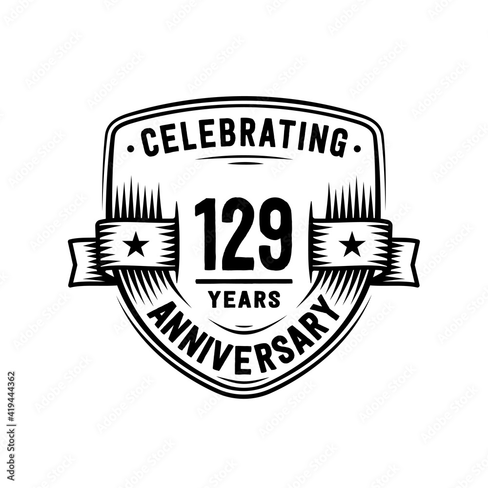 129 years anniversary celebration shield design template. Vector and illustration.
