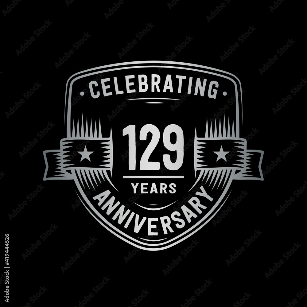 129 years anniversary celebration shield design template. Vector and illustration.
