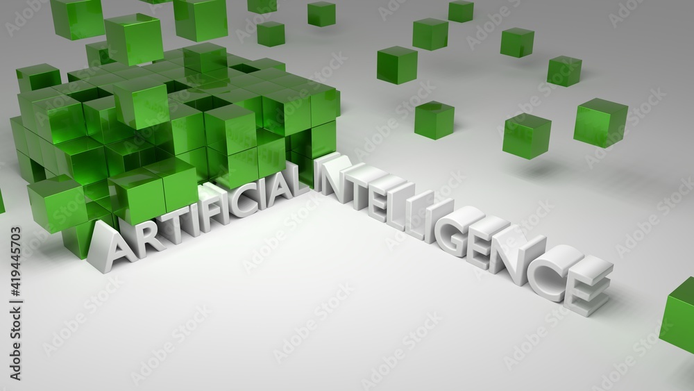 Artificial Intelligence concept green cubes Artificial Intelligence concept green cubes