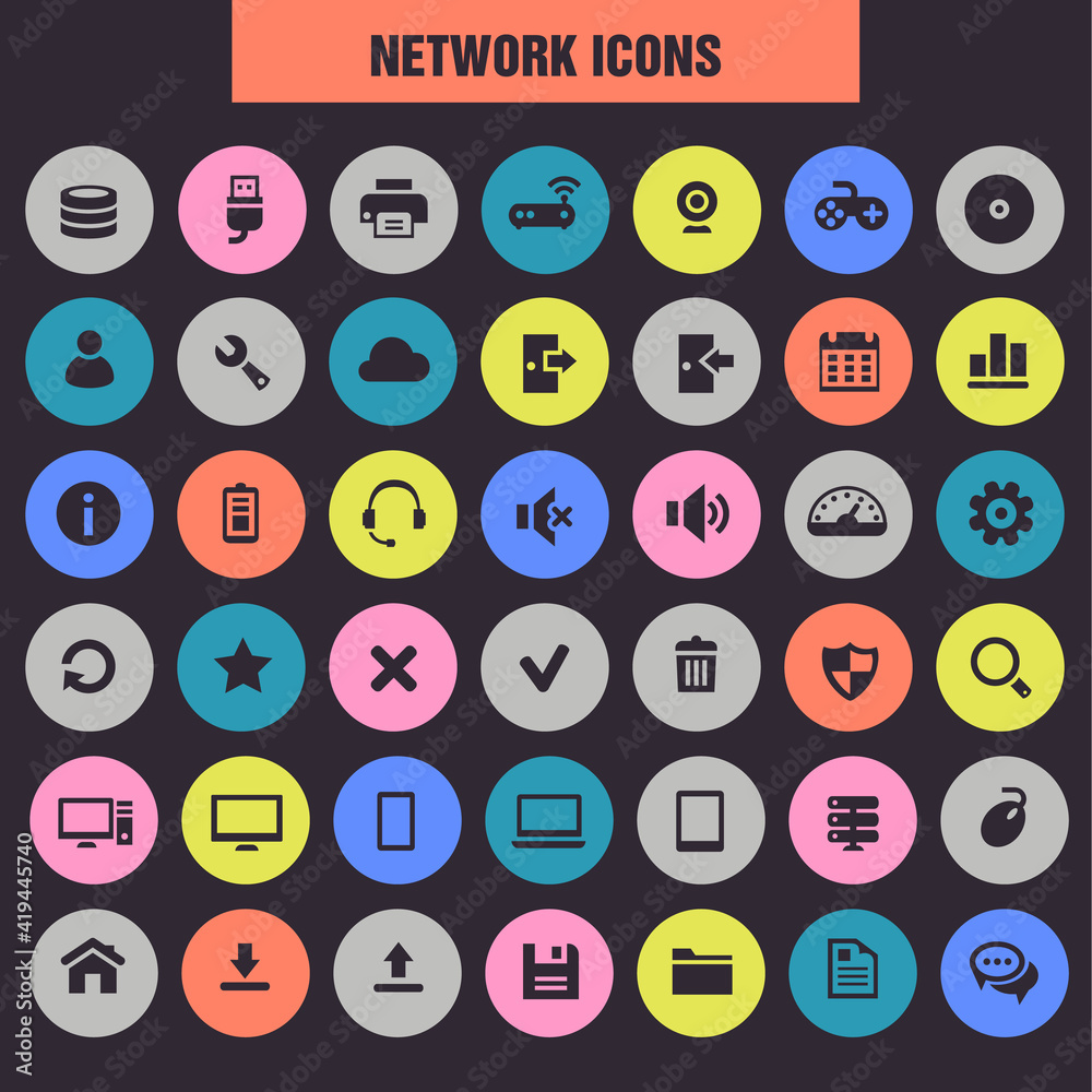 Trendy flat design big Server and Network icons set Trendy flat design big Server and Network icons set