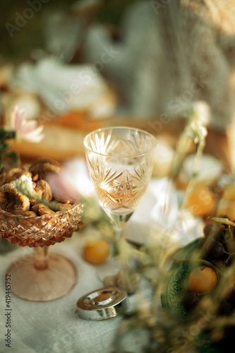 faceted glass on a beautiful table