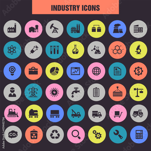 Trendy flat design big Industry icons set on round buttons