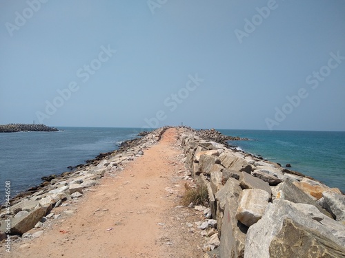 Muthalapozhi sea port, Thiruvananthapuram Kerala, blue sky seascape view photo