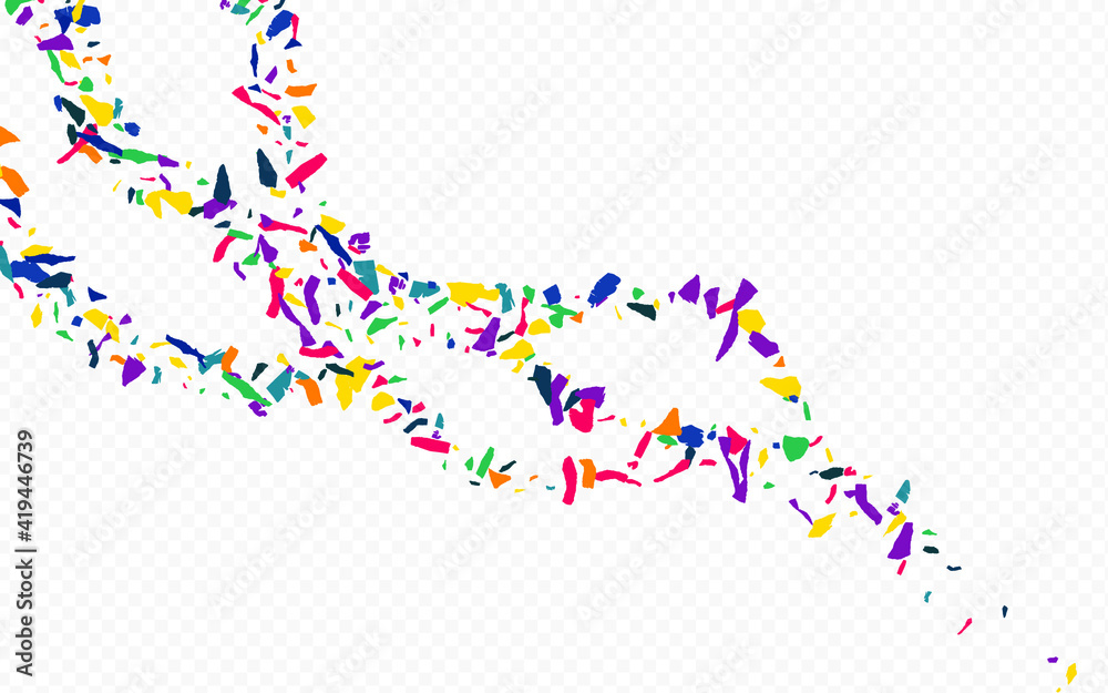 Rainbow Particles Celebration Transparent Background. Effect Confetti Card. Vector Elements Banner. Yellow Paint Transparent Design.