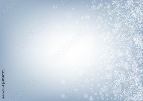 Silver Snow Vector Gray Background. Holiday Snowflake Banner. White Falling Illustration. Xmas Snowfall Card.