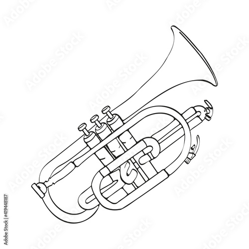 Musical trumpet silhouette in one line 