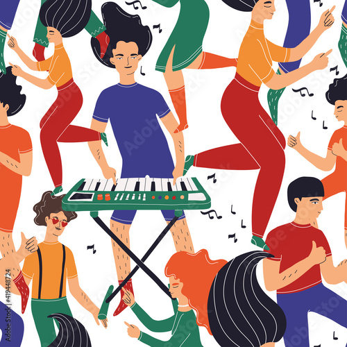 Seamless pattern with dancing people