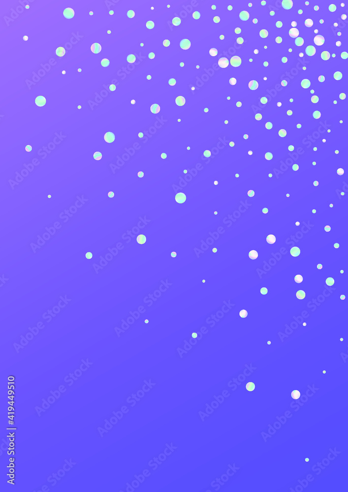 Multicolored Rain Vector Blue Background. Hologram Christmas Polka Postcard. Celebrate Backdrop. Colored Happy Banner.