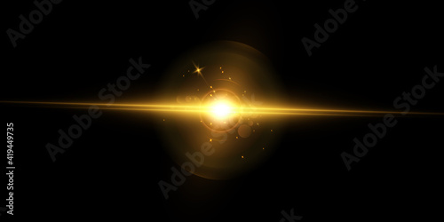 Bright light effect with rays and highlights for vector illustration. 