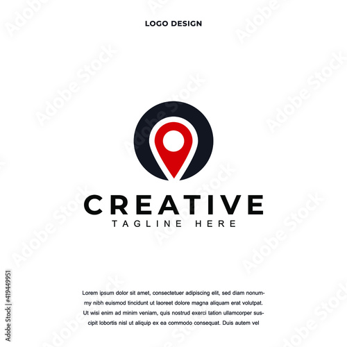 Creative pin location icon logo design vector illustration. pin location with letter O symbol logo design color editable