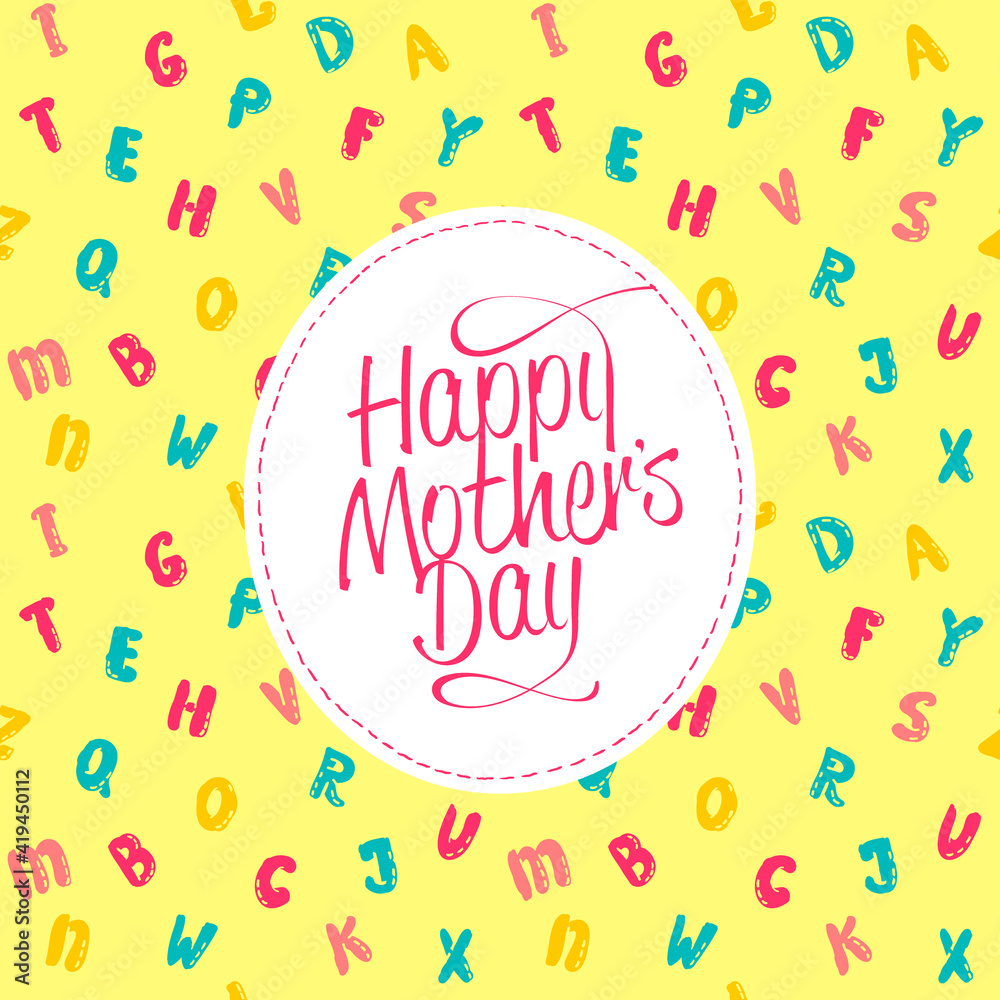 Happy Mother's day card vector template, cartoon lettering