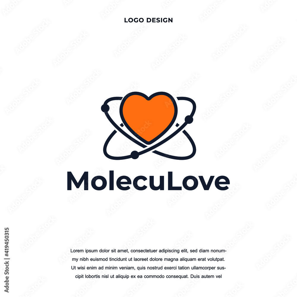Creative love molecule icon logo design vector illustration. Science molecule atom with heart symbol logo design color editable