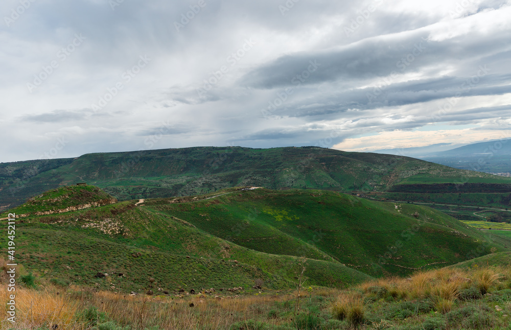 panorama of nature on the northern border of Israel with Jordan