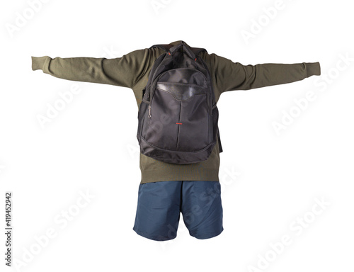 backpack, shorts, summer jacket isolated on white background. photo