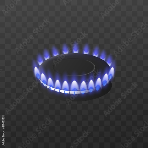 Natural gas flame of kitchen stove, realistic vector illustration isolated.