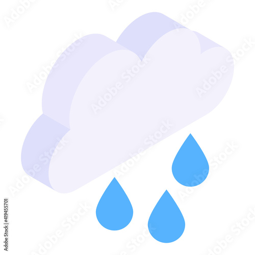 
Cloud with drops denoting isometric icon of raining 

