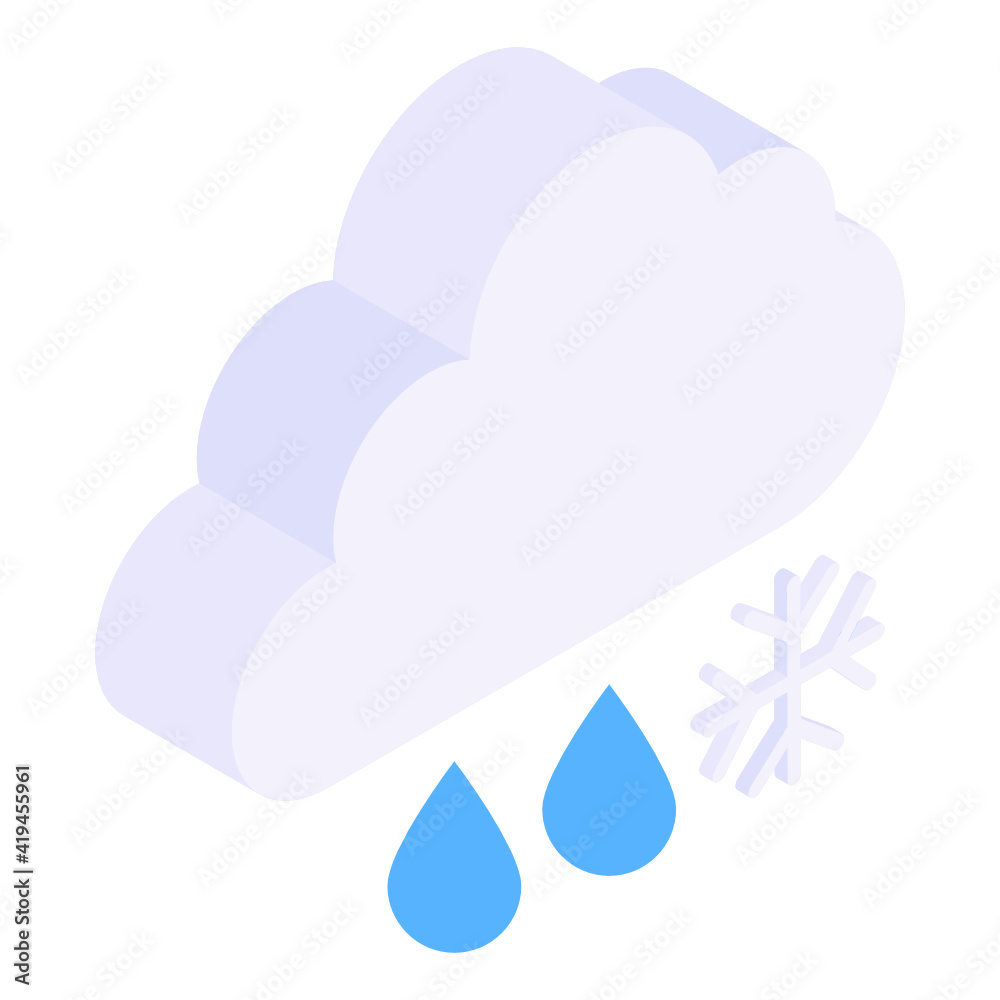 Cloud with drops denoting isometric icon of raining
Cloud with drops denoting isometric icon of raining
