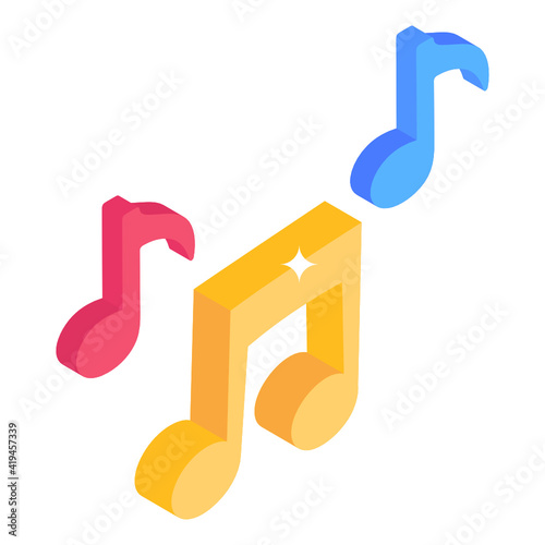 
Music notes isometric vector icon for musical apps and websites

