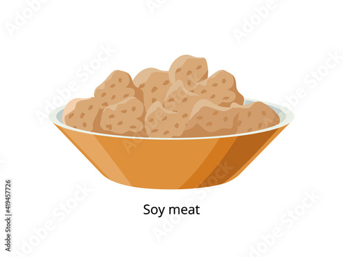 Soy meat, soya chunks, Textured or texturized vegetable protein. Soybean product - vector illustration isolated on white background.