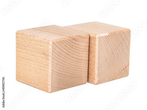 Two wooden cubes for creative isolated on the white background