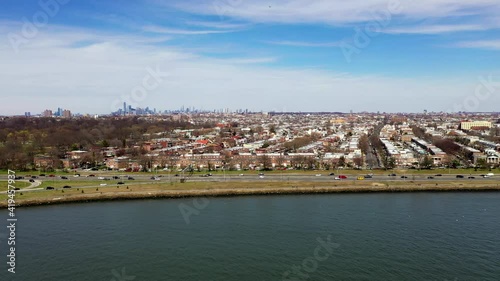 Aerial Dolly Shot of the Residential Landscape of Brooklyn, New York photo