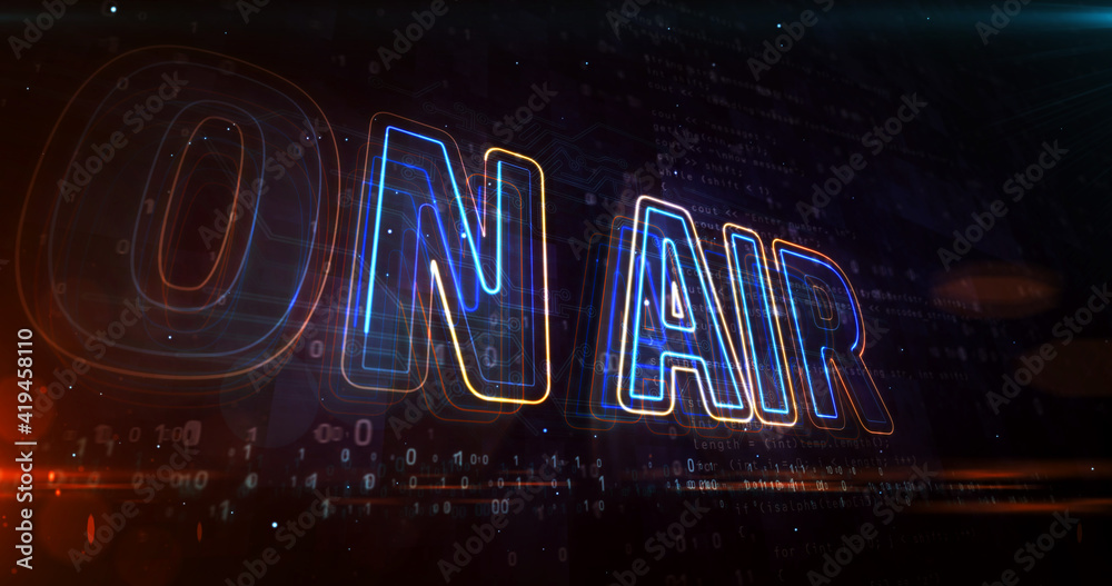 On air radio neon sign abstract concept 3d illustration