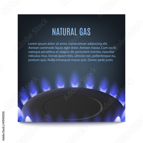 Background with burning gas and space for text, realistic vector illustration.