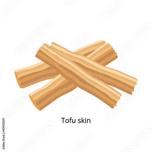 Tofu skin, yuba, bean curd skin, bean curd sheet, or bean curd robes. Soybean product - vector illustration isolated on white background.