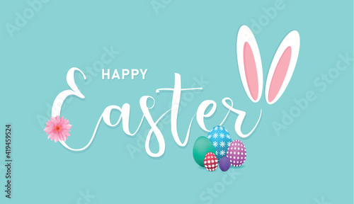 Happy Easter card with bunny ears, vector illustration