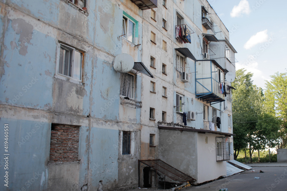 Worn out blocks of flats in a poor neighborhood in Bucharest.