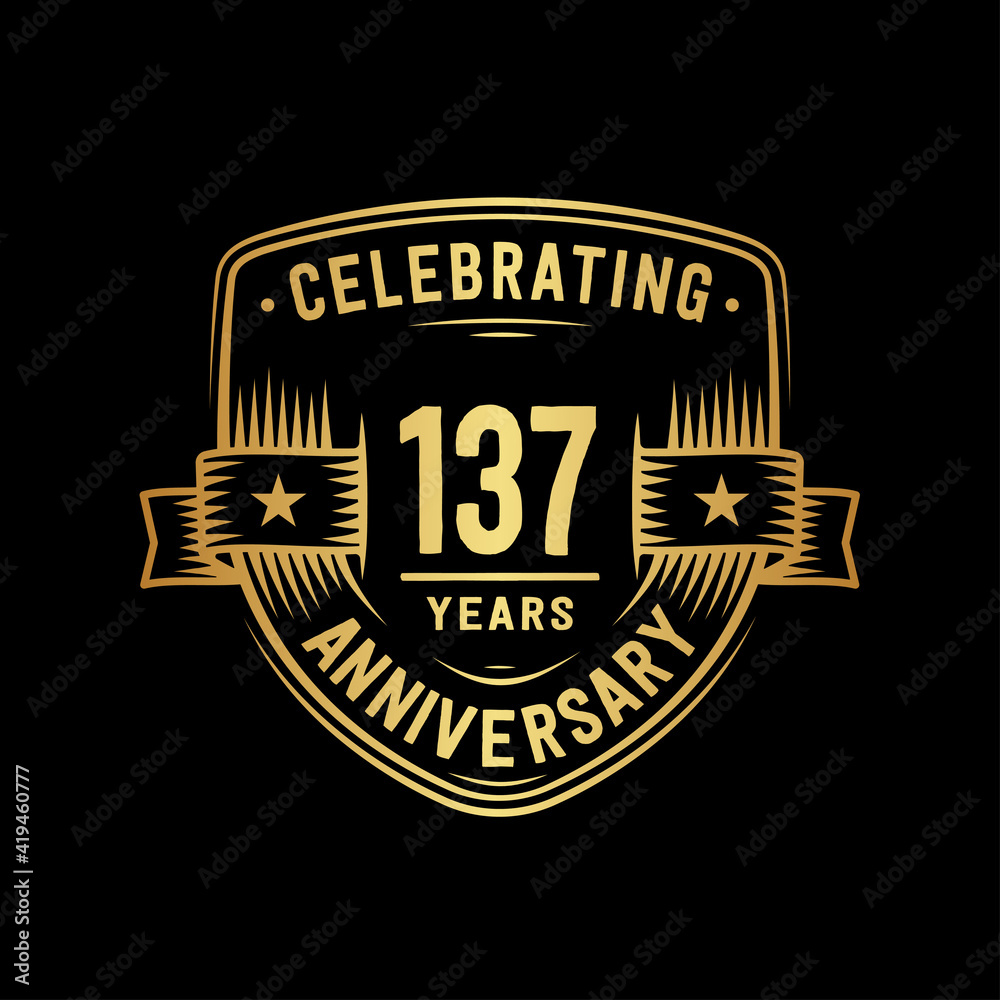 137 years anniversary celebration shield design template. Vector and illustration
