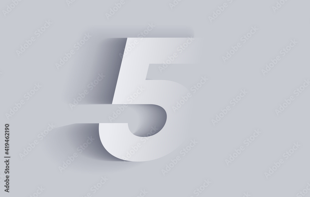 Number five, 5 with shadow. Cut out paper isolated on background. Vector illustration EPS 10. Number five, 5 with shadow. Cut out paper isolated on background. Vector illustration EPS 10.