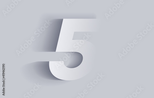 Number five, 5 with shadow. Cut out paper isolated on background. Vector illustration EPS 10.