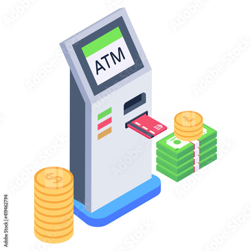 
Atm machine isometric style icon, business chart 


