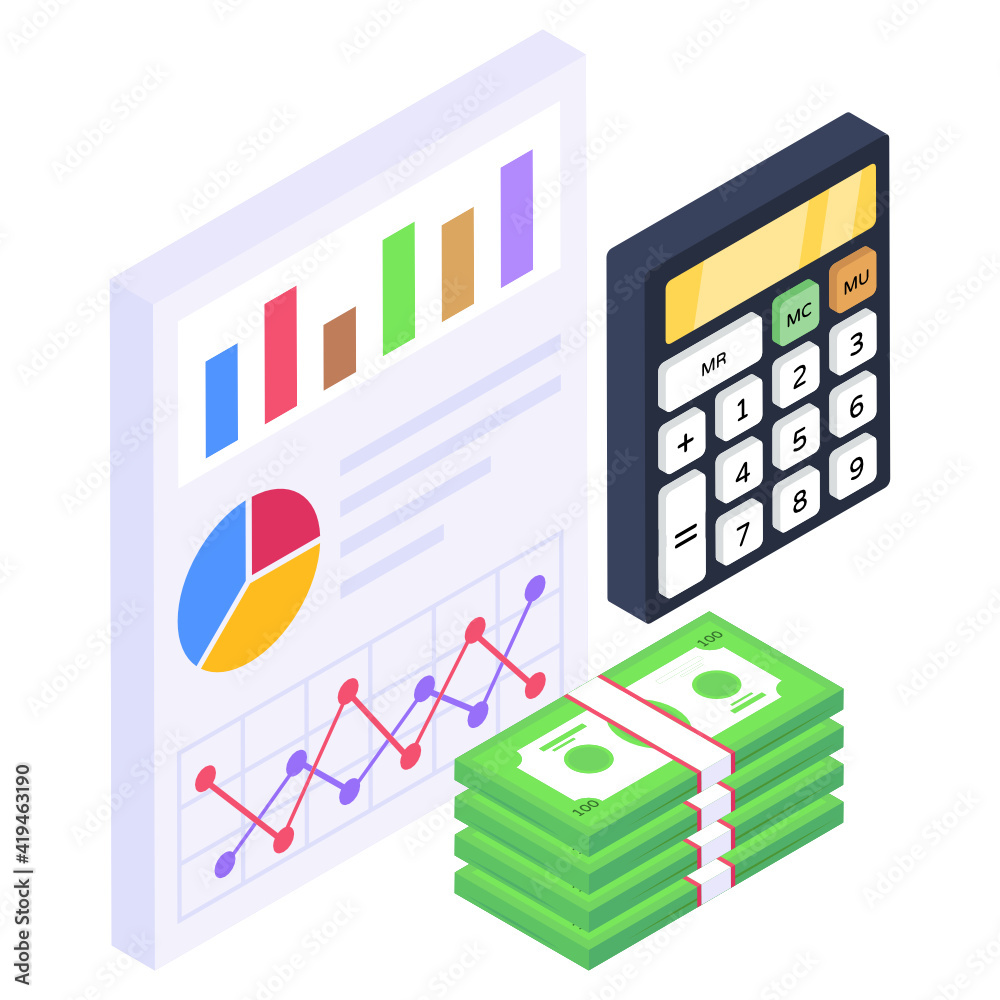 
Currency with chart denoting isometric icon of financial growth 

