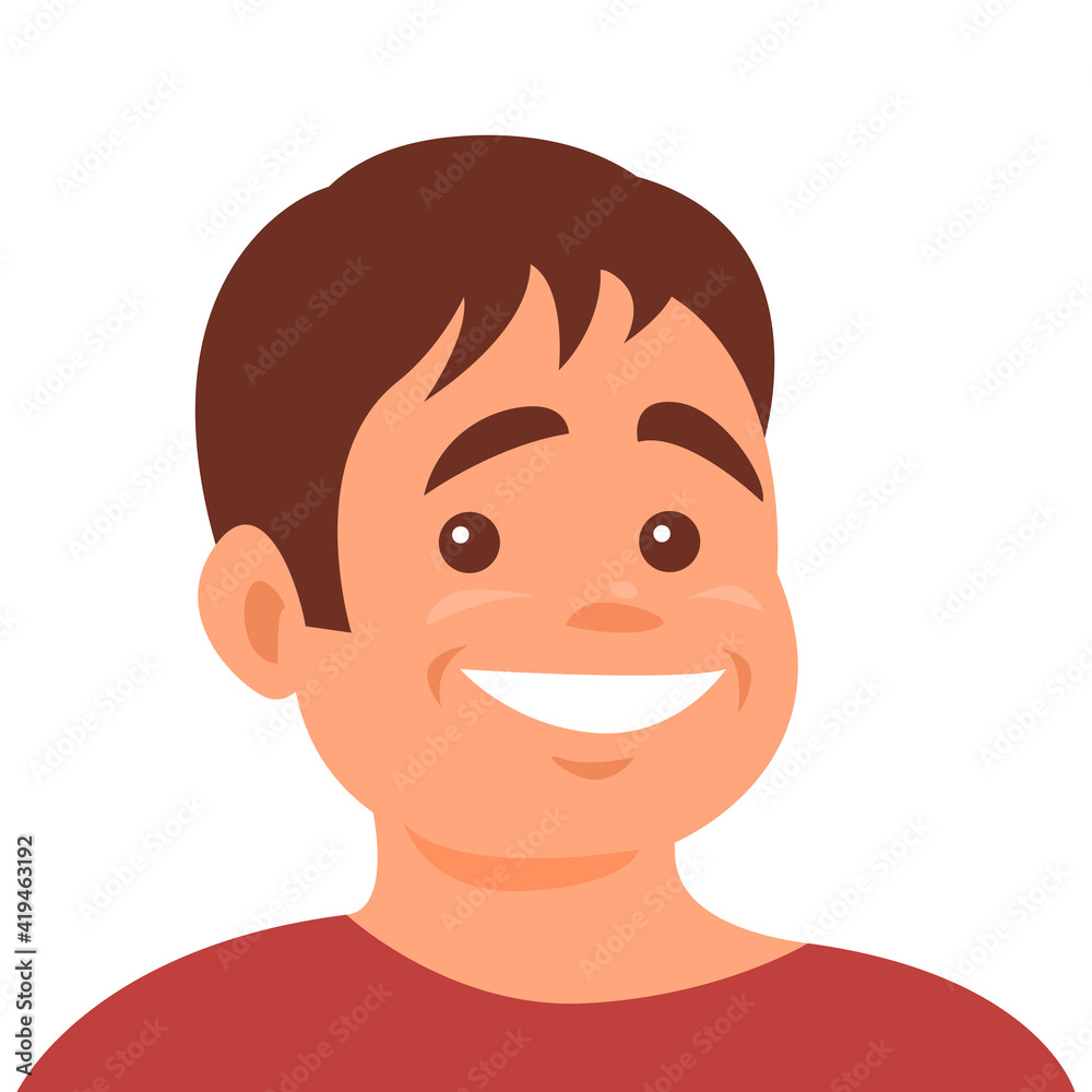 Portrait of a cheerful young man with a happy smile. Vector isolated cartoon illustration of male face Portrait of a cheerful young man with a happy smile. Vector isolated cartoon illustration of male face
